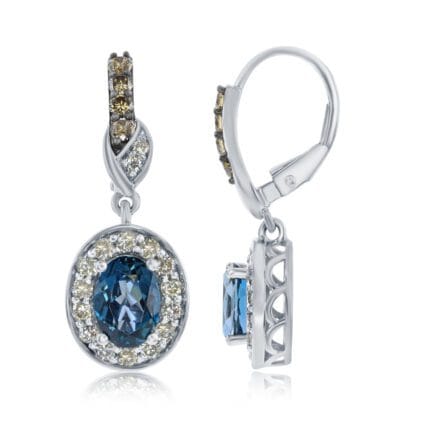 Le Vian� Earrings featuring 1 5/8 cts. Deep Sea Blue Topaz�, 1/5 cts. Chocolate Diamonds�, 1/2 cts. Nude Diamonds� set in 14K Vanilla Gold�