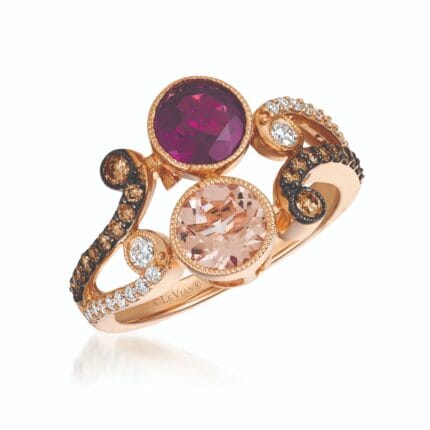 Le Vian Chocolatier� Ring featuring 1 cts. Raspberry Rhodolite�, 1/2 cts. Peach Morganite�, 1/4 cts. Chocolate Diamonds�, 1/5 cts. Vanilla Diamonds� set in 14K Strawberry Gold�
